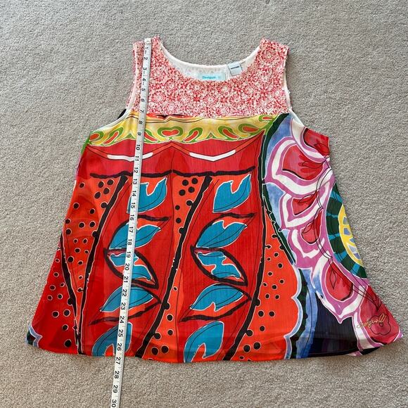 Desigual Womens Multicolor Abstract Eyelet Trim Tank Top Sz XL Artsy Art to Wear - Picture 6 of 6